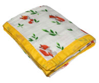 Муслиновое одеяло Лисенок на белом, бамбук-хлопок, 4 слоя