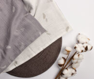 Муслиновый плед Листья на белом/Листья на сером, 100 x 120 см, 4 слоя