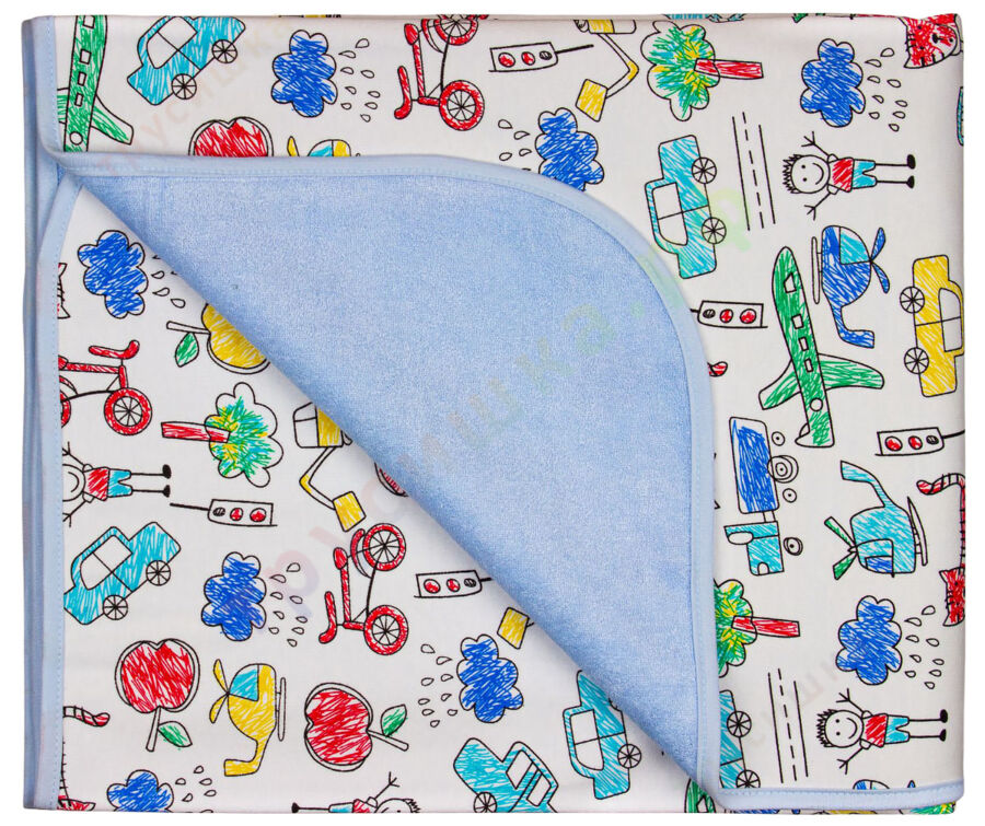 Двусторонняя непромокаемая пеленка Детский рисунок (трикотаж)