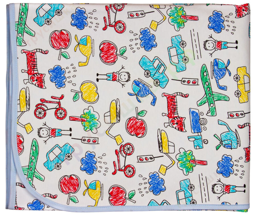 Двусторонняя непромокаемая пеленка Детский рисунок (трикотаж)