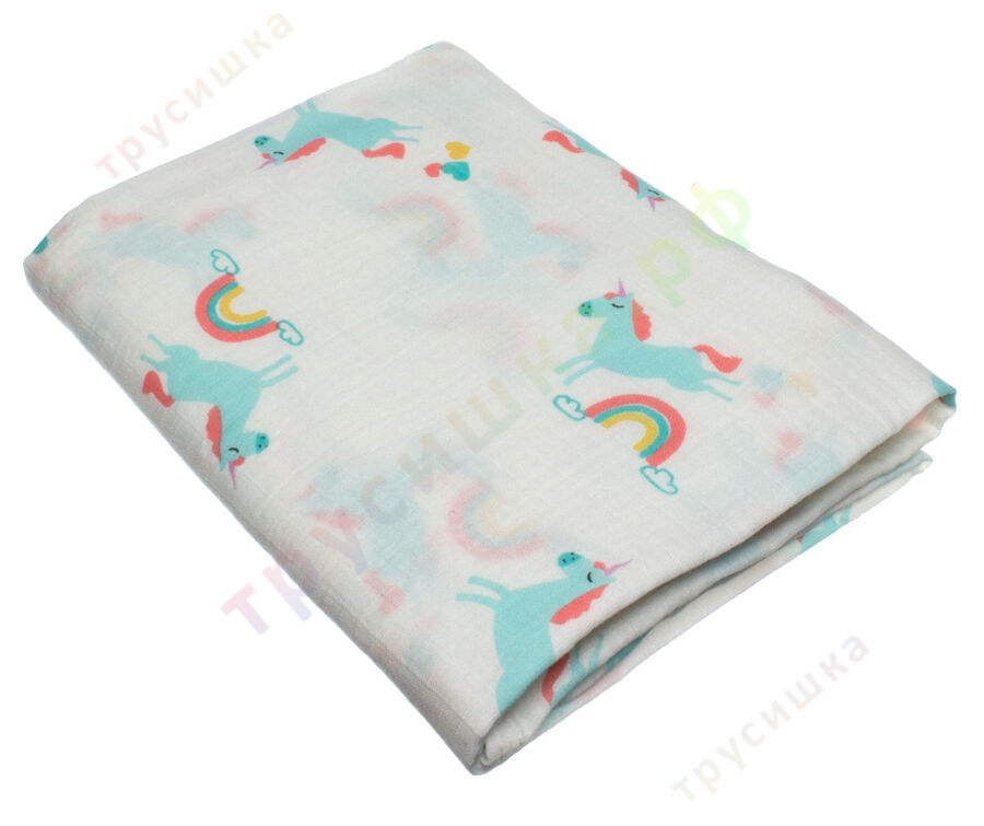 Муслиновая пеленка Голубой единорог (хлопок)