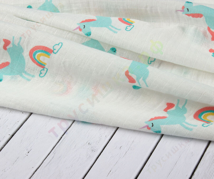 Муслиновая пеленка Голубой единорог (хлопок)