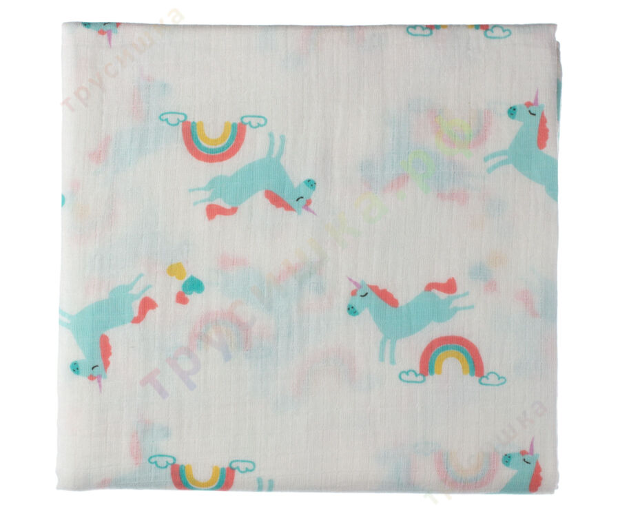 Муслиновая пеленка Голубой единорог (хлопок)