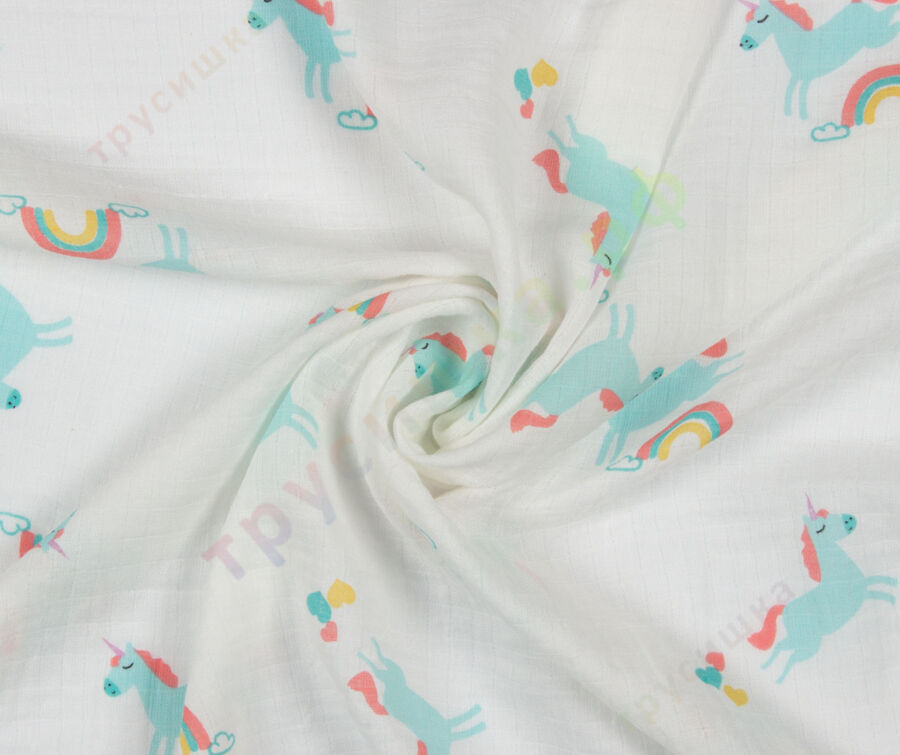 Муслиновая пеленка Голубой единорог (хлопок)