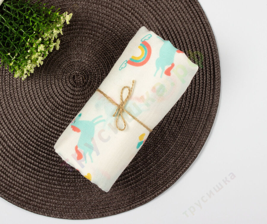 Муслиновая пеленка Голубой единорог (хлопок)