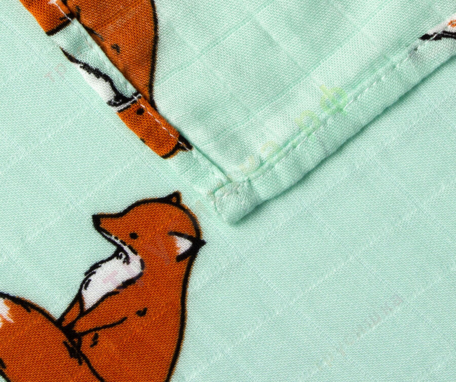 Муслиновая пеленка Лисичка на бирюзовом (бамбук-хлопок)