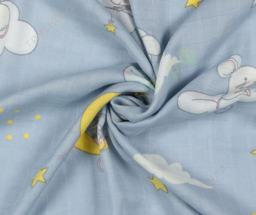 Муслиновая пеленка Мышонок и месяц (бамбук-хлопок)