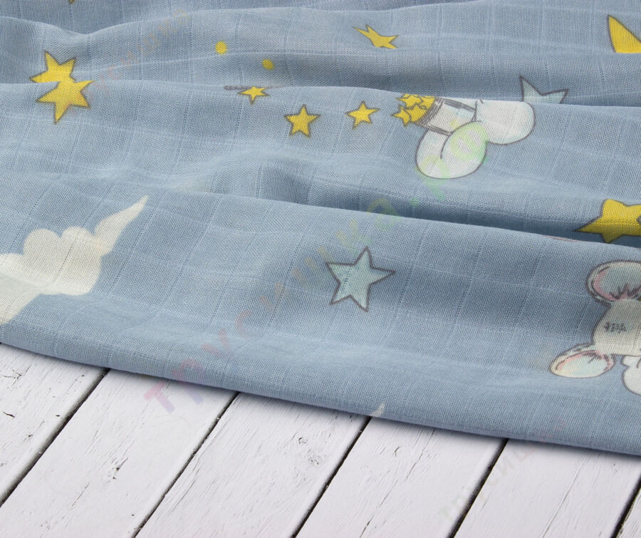 Муслиновая пеленка Мышонок и месяц (бамбук-хлопок)