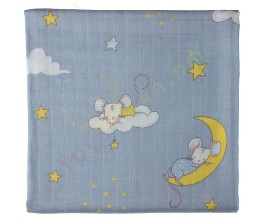 Муслиновая пеленка Мышонок и месяц (бамбук-хлопок)
