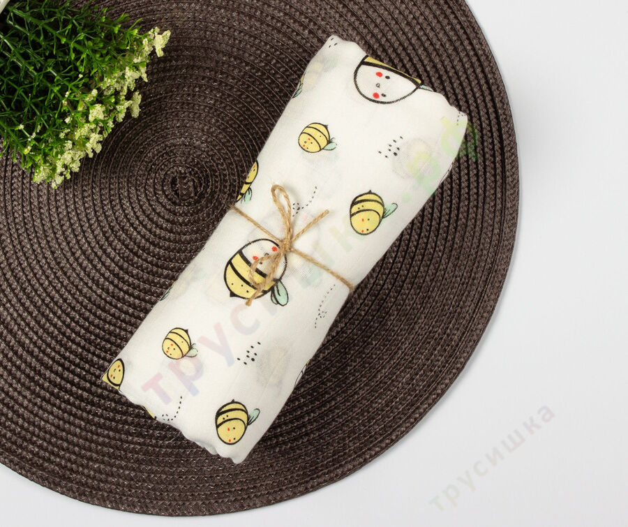 Муслиновая пеленка Полосатые пчелки (бамбук-хлопок)