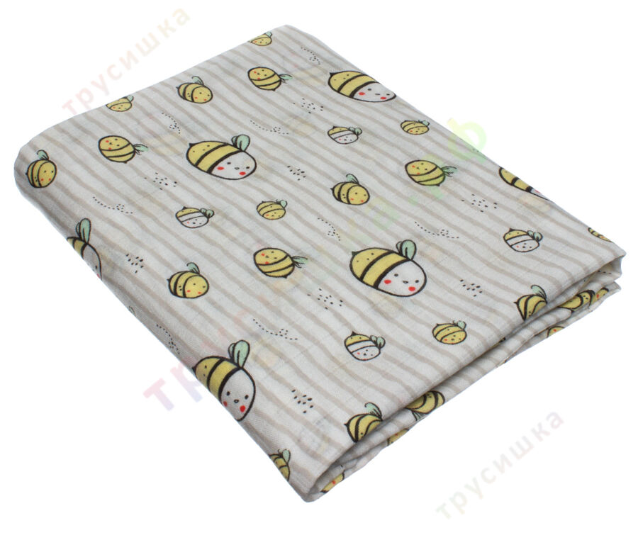 Муслиновая пеленка Полосатые пчелки (бамбук-хлопок)