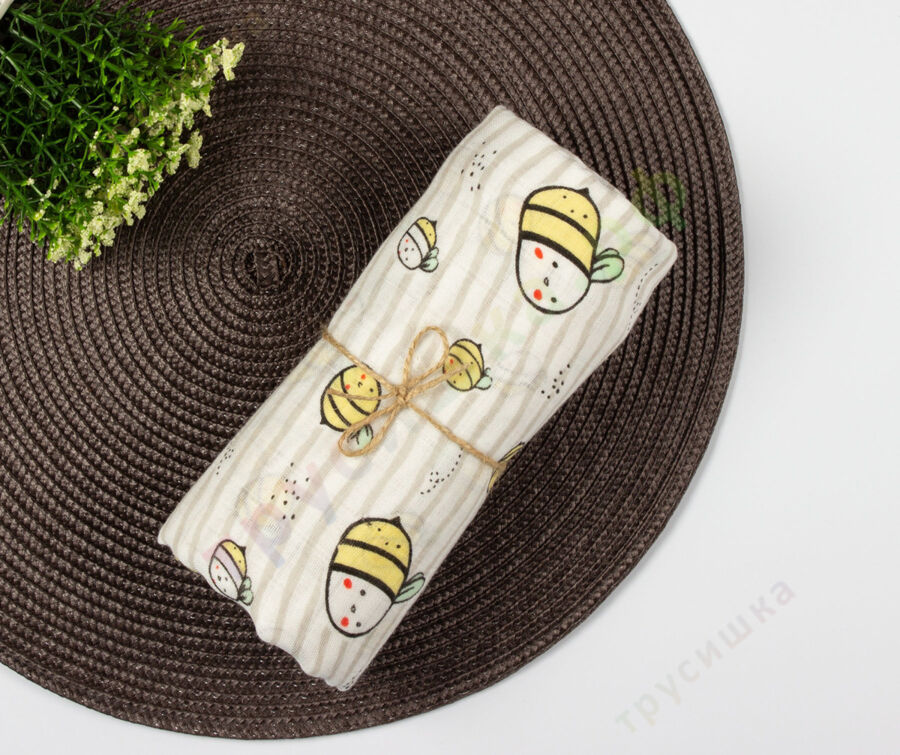 Муслиновая пеленка Полосатые пчелки (бамбук-хлопок)