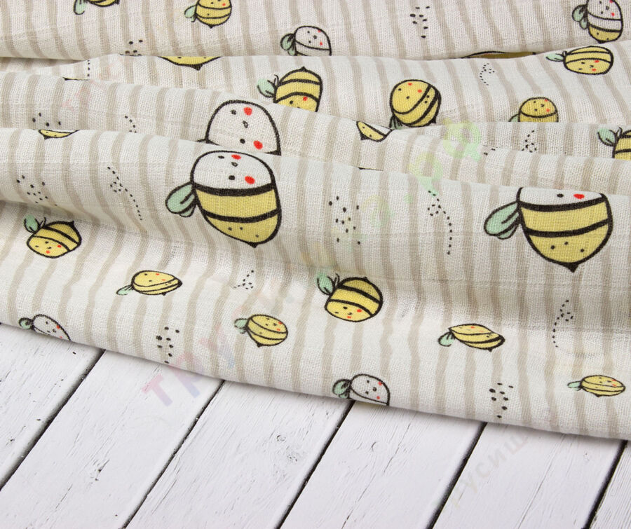 Муслиновая пеленка Полосатые пчелки (бамбук-хлопок)