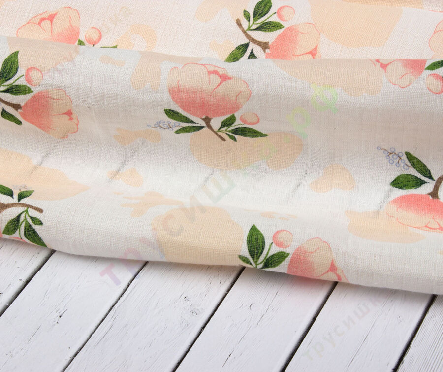 Муслиновая пеленка Розовые пионы (хлопок)