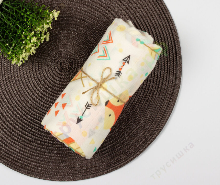 Муслиновая пеленка Вигвам и медведь (бамбук-хлопок)