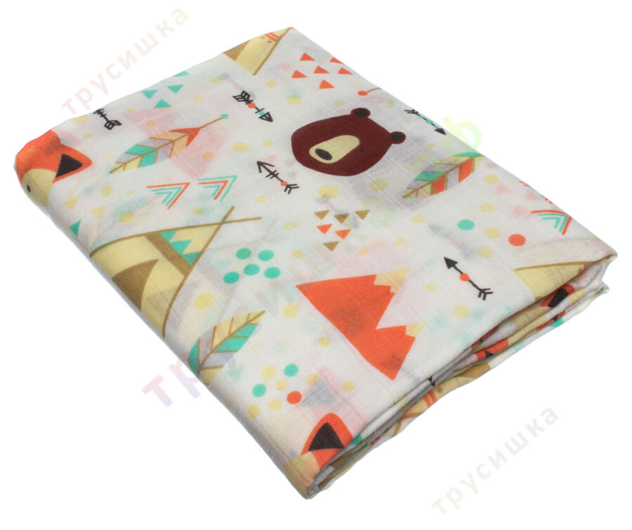 Муслиновая пеленка Вигвам и медведь (бамбук-хлопок)