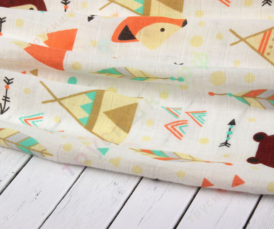 Муслиновая пеленка Вигвам и медведь (бамбук-хлопок)