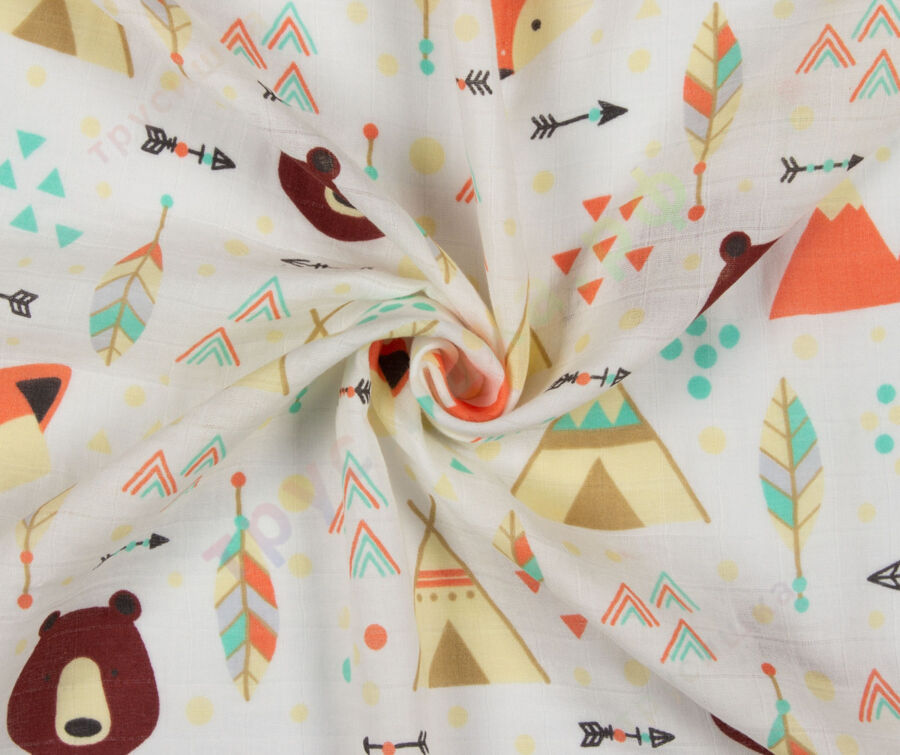 Муслиновая пеленка Вигвам и медведь (бамбук-хлопок)