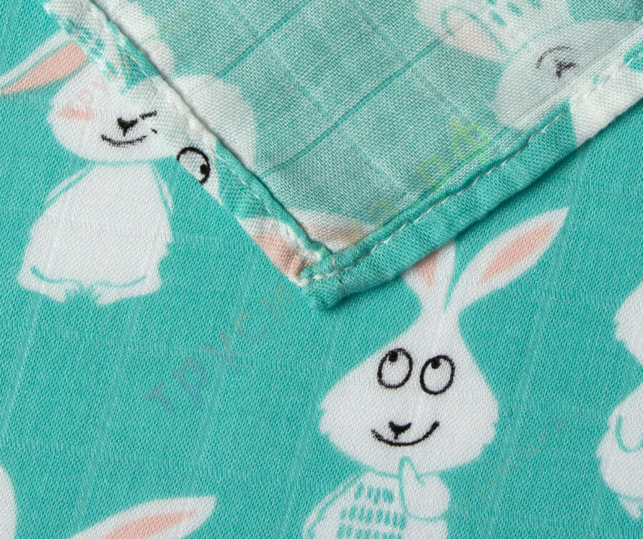 Муслиновая пеленка Зайчик на бирюзовом (бамбук-хлопок)
