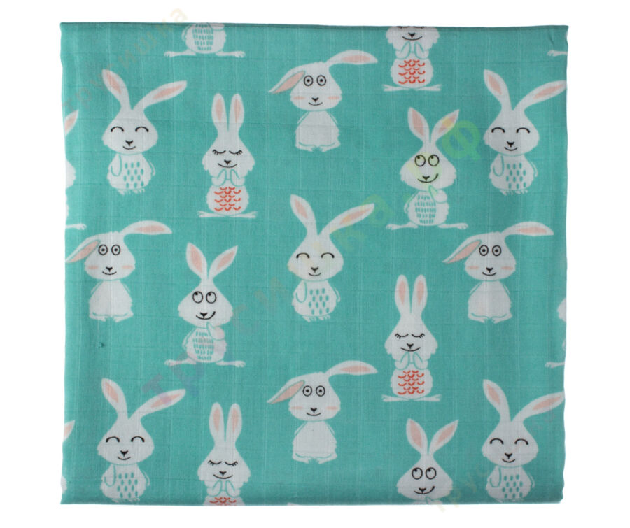 Муслиновая пеленка Зайчик на бирюзовом (бамбук-хлопок)