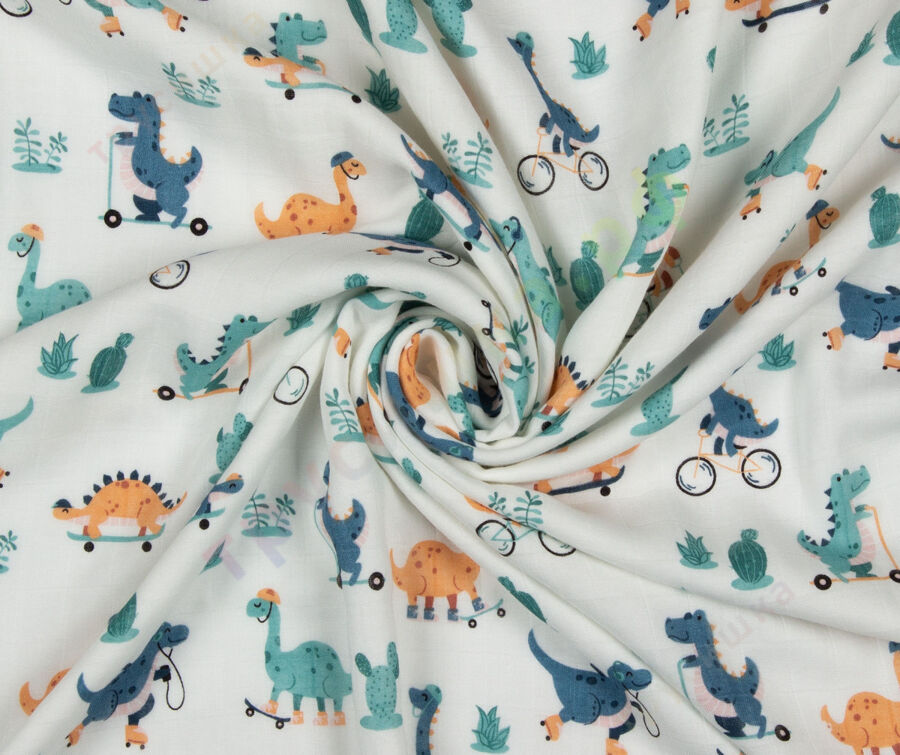 Муслиновое одеяло Динозаврики, бамбук-хлопок, 4 слоя