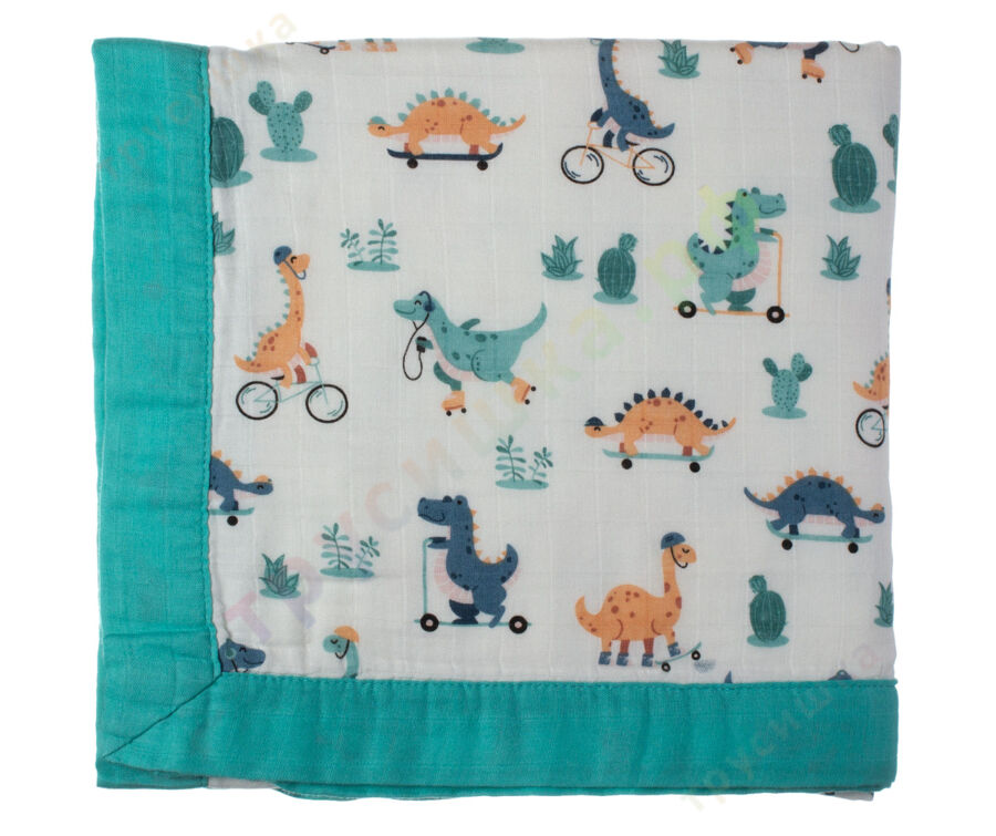 Муслиновое одеяло Динозаврики, бамбук-хлопок, 4 слоя