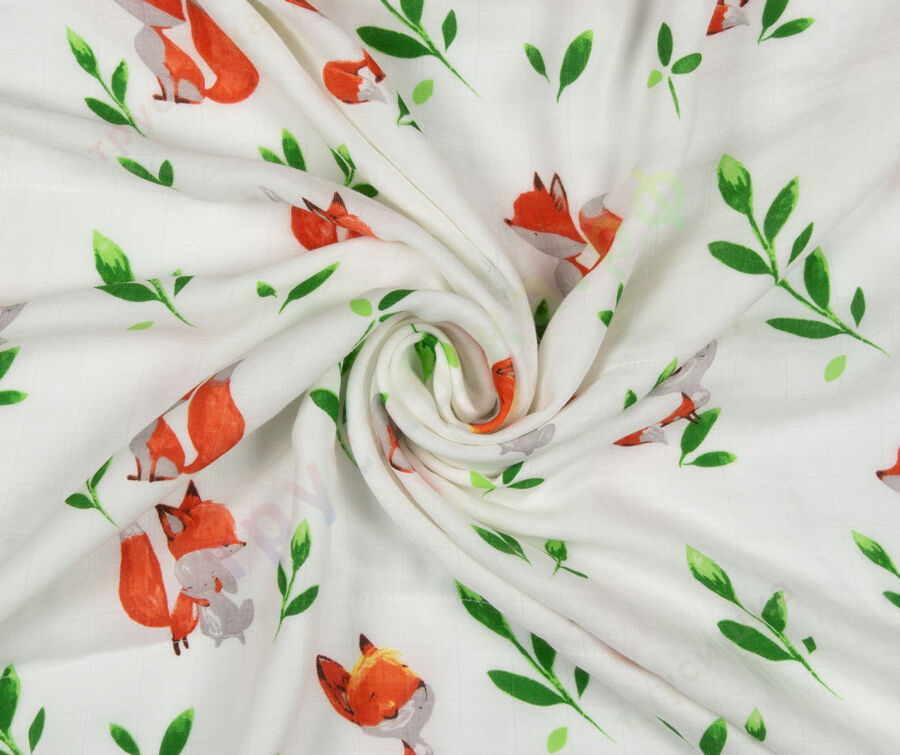 Муслиновое одеяло Лисенок на белом, бамбук-хлопок, 4 слоя