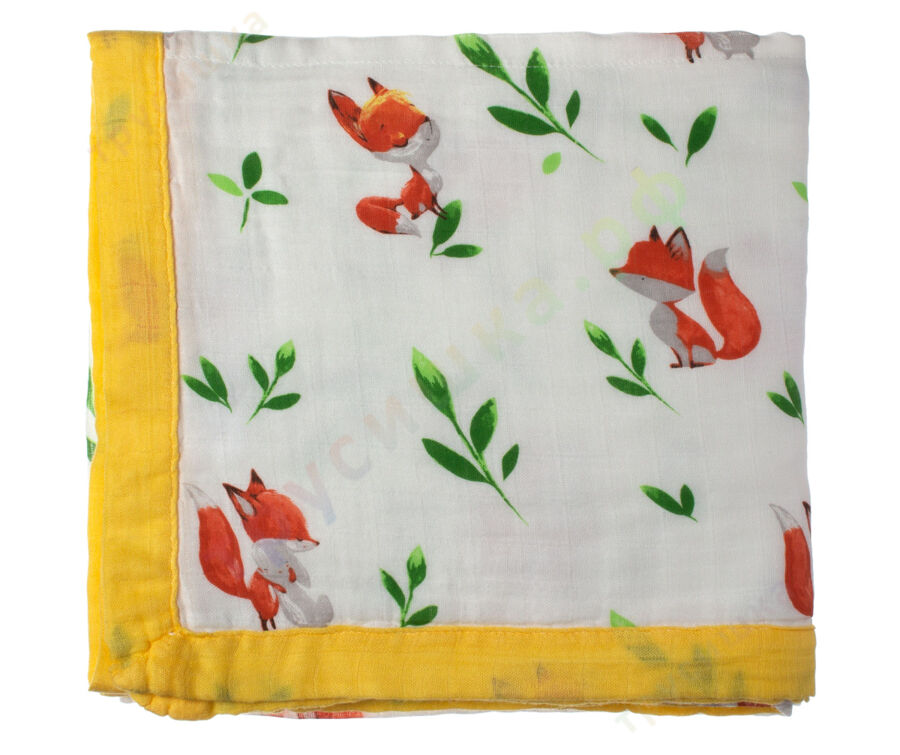 Муслиновое одеяло Лисенок на белом, бамбук-хлопок, 4 слоя