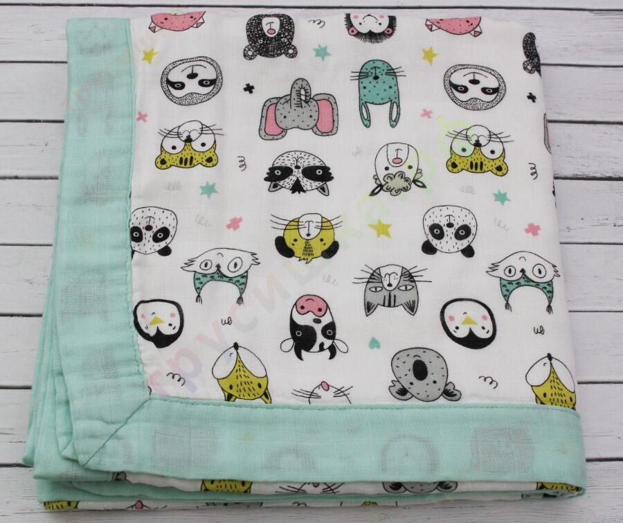 Муслиновое одеяло Животный мир, бамбук-хлопок, 4 слоя