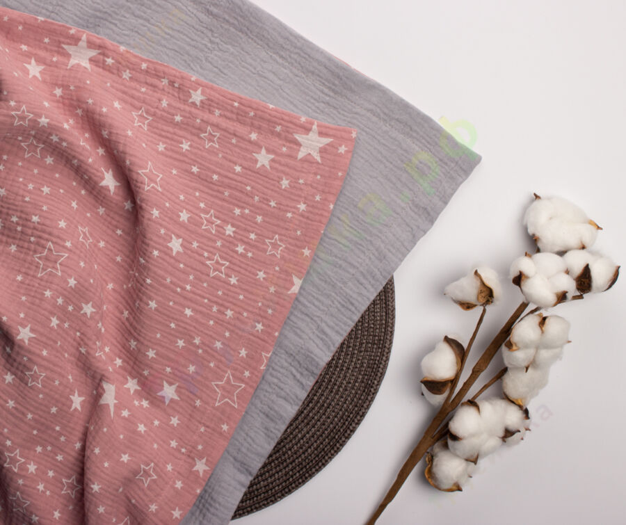 Муслиновый плед Звезды на пудре/Серый, 100 x 120 см, 4 слоя