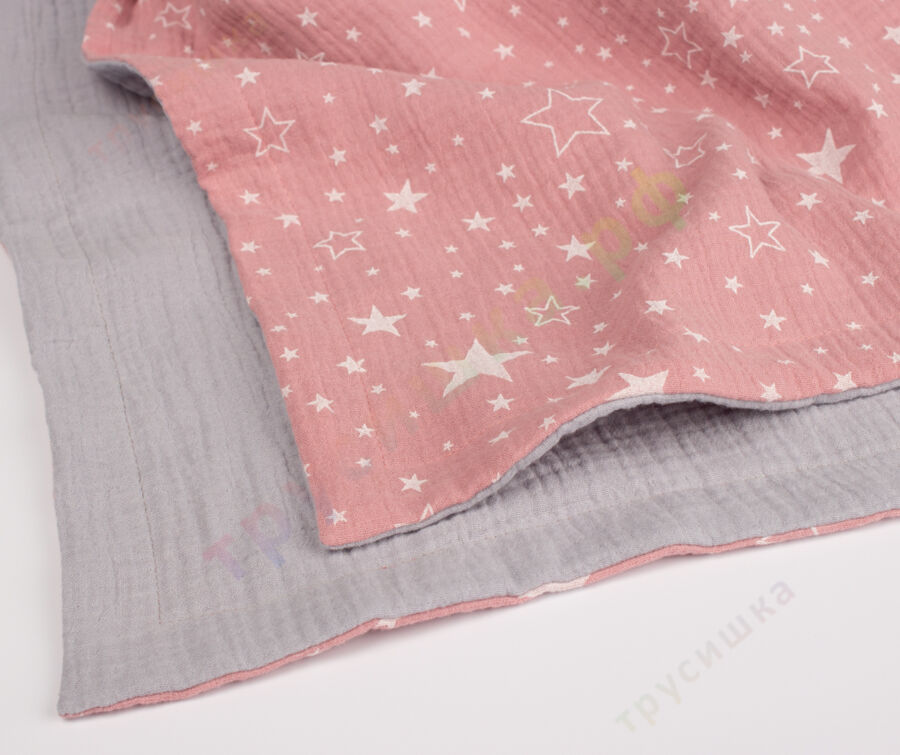 Муслиновый плед Звезды на пудре/Серый, 100 x 120 см, 4 слоя