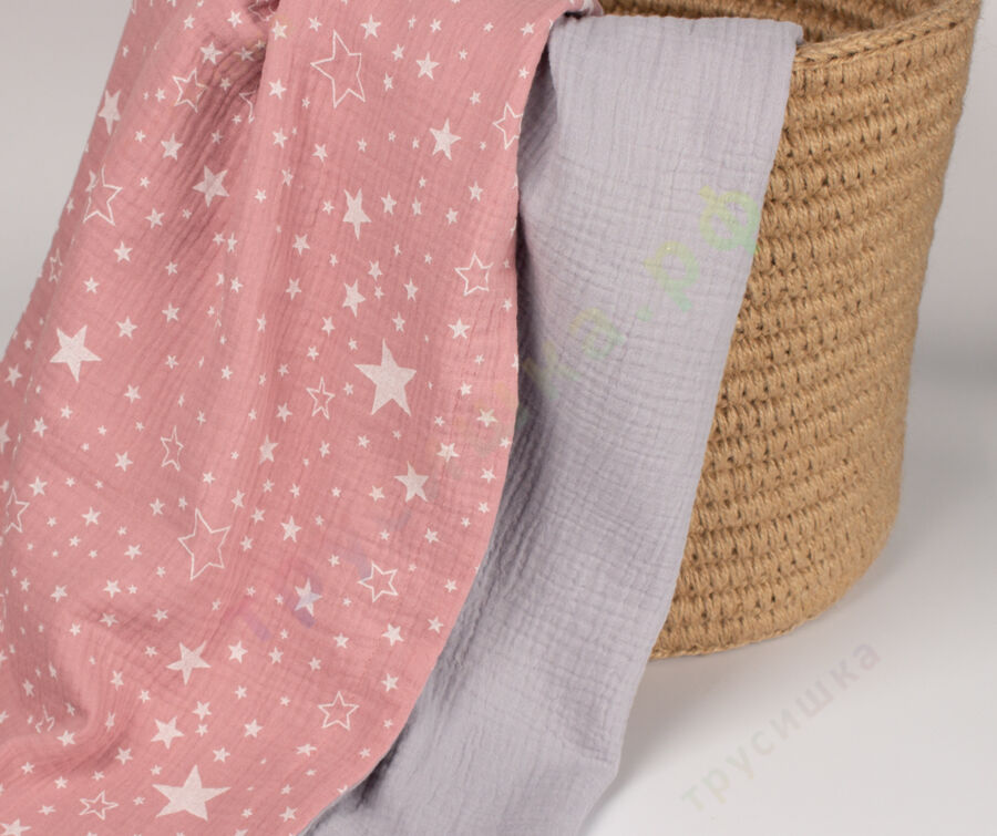 Муслиновый плед Звезды на пудре/Серый, 100 x 120 см, 4 слоя