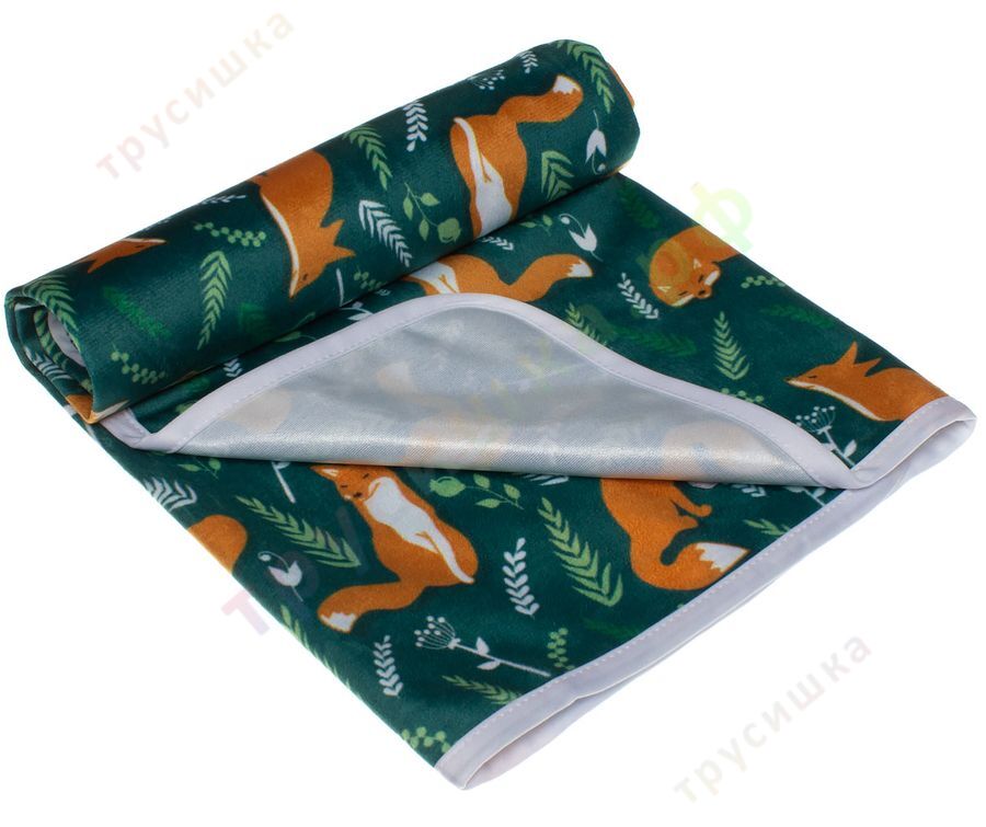 Непромокаемая пеленка Лисички на зеленом 74*74