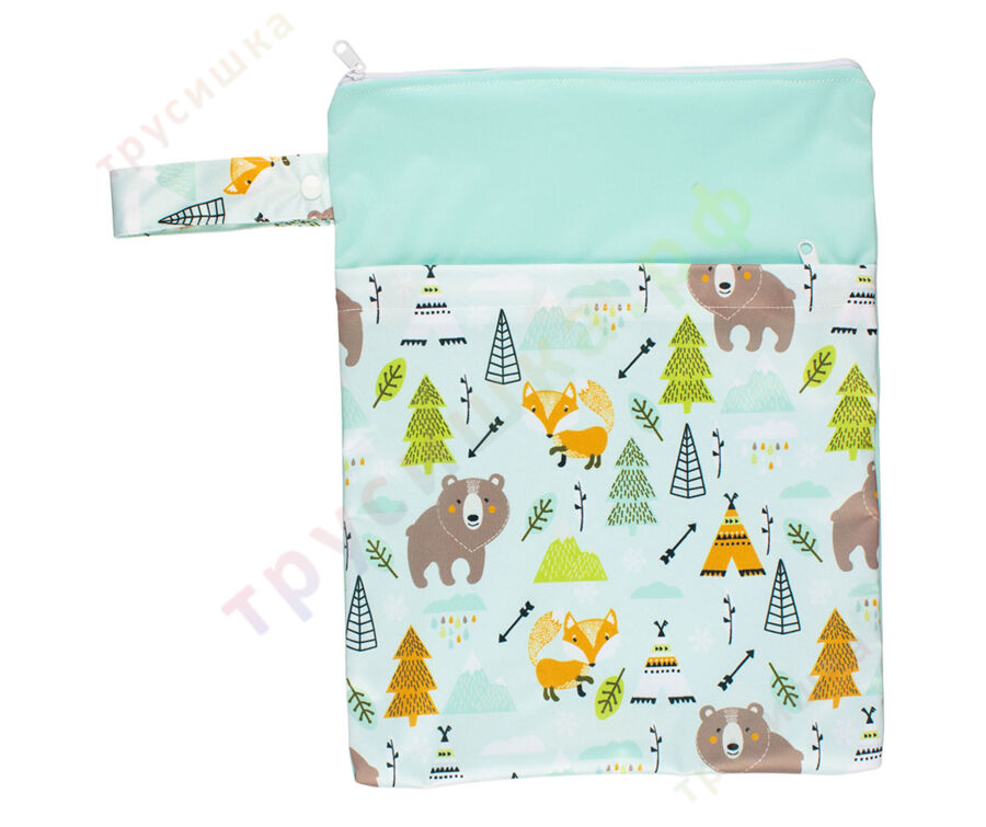 Непромокаемая сумочка Лиса и медведь/Мятный