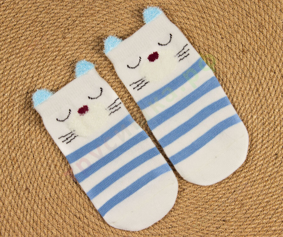 Носочки объемные Кот и голубые полосы