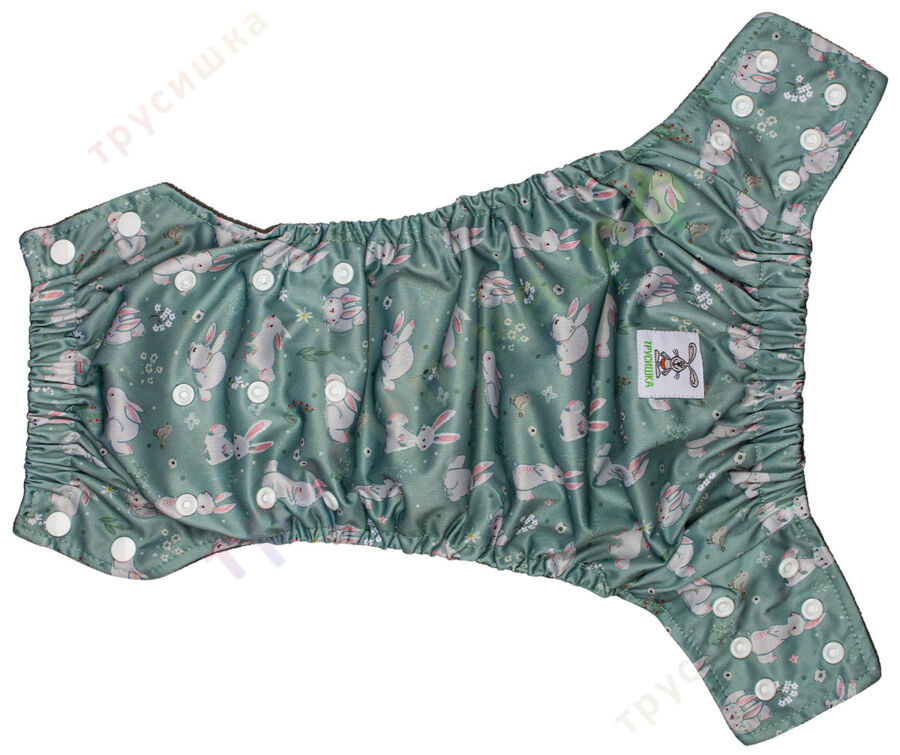 Подгузники-трусики Трусишка Зайчата на зеленом