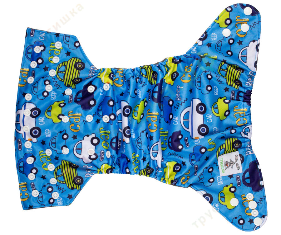 Трусишка Бортики Машинки на голубом (бамбук-уголь)