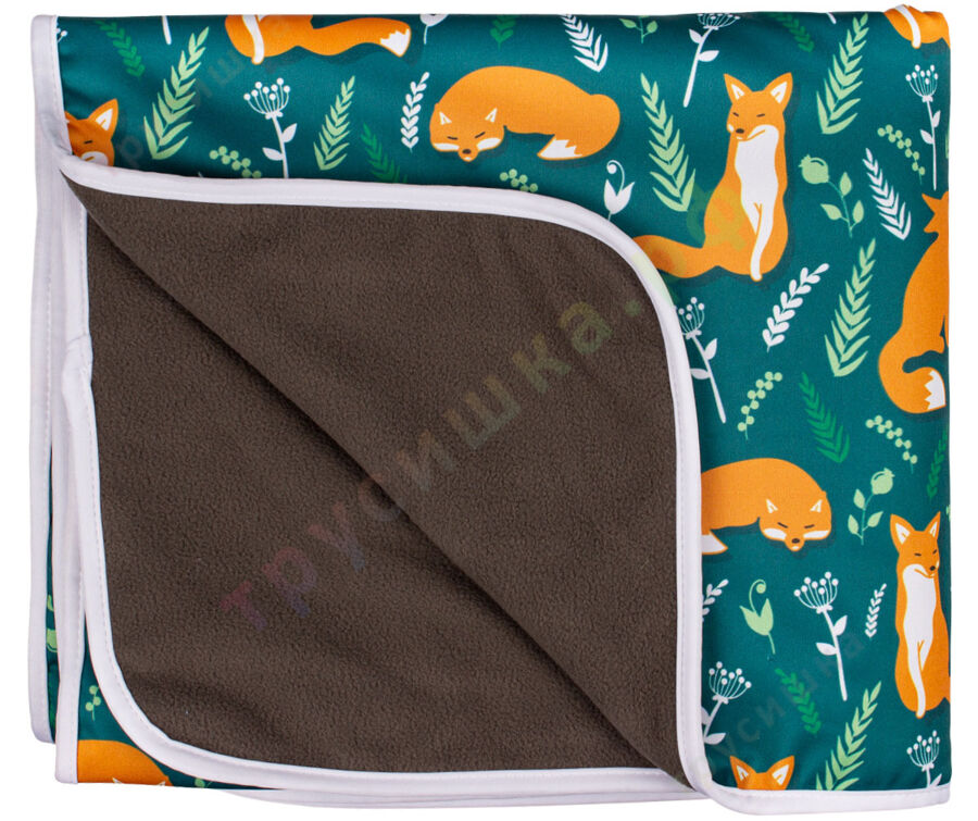 Впитывающая пеленка Лисички на зеленом (бамбук-уголь) 70*120