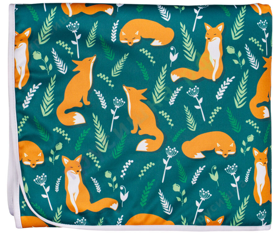 Впитывающая пеленка Лисички на зеленом (бамбук-уголь) 70*120