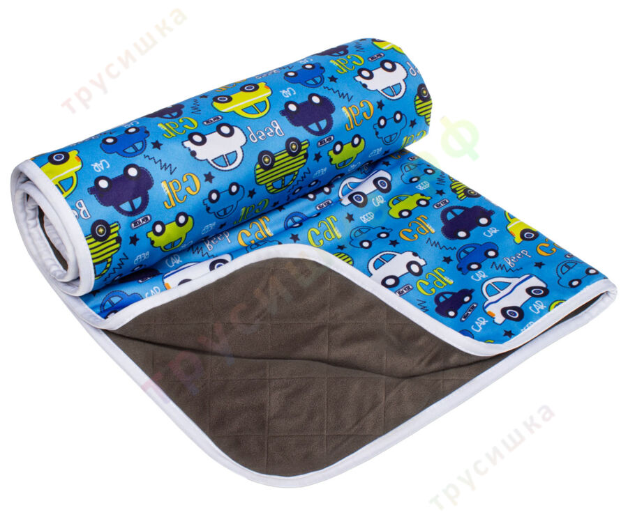 Впитывающая пеленка Машинки на голубом (бамбук-уголь) 70*120