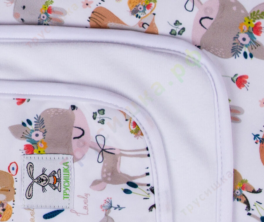 Впитывающая пеленка Зверята с цветами (микрозамша) 74*74