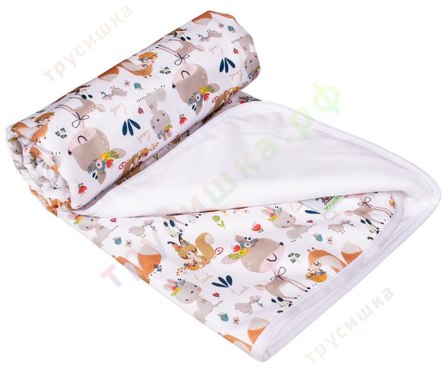 Впитывающая пеленка Зверята с цветами (микрозамша) 74*74